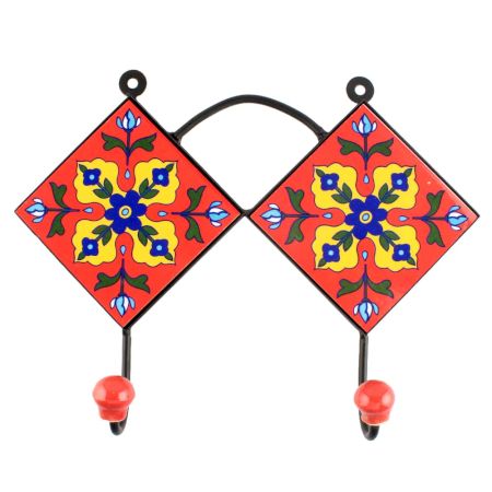 Red With Yellow Flower Ceramic Tile Hook